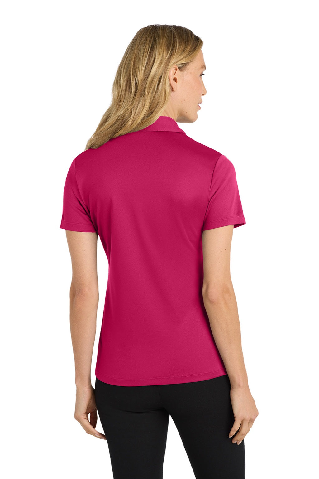 Port Authority L540 Womens Silk Touch Performance Moisture Wicking Short Sleeve Polo Shirt Raspberry Pink Model Back