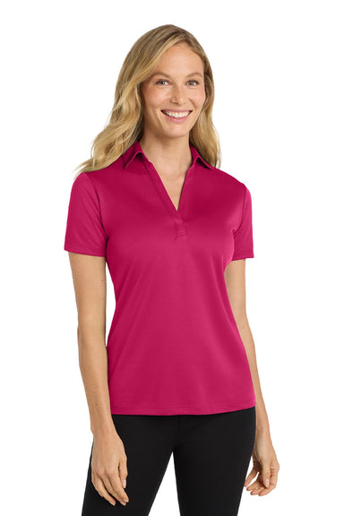 Port Authority L540 Womens Silk Touch Performance Moisture Wicking Short Sleeve Polo Shirt Raspberry Pink Model Front