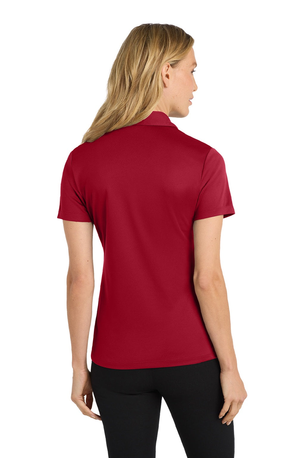 Port Authority L540 Womens Silk Touch Performance Moisture Wicking Short Sleeve Polo Shirt Red Model Back