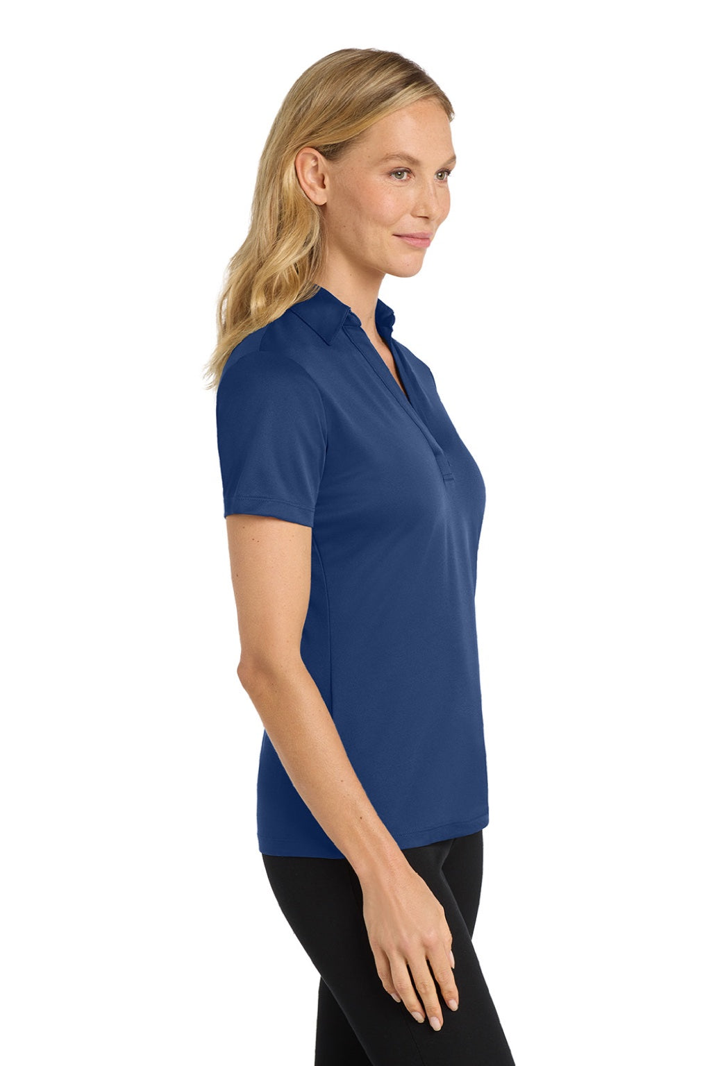Port Authority L540 Womens Silk Touch Performance Moisture Wicking Short Sleeve Polo Shirt Royal Blue Model Side