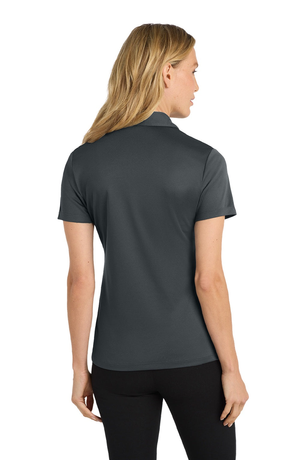 Port Authority L540 Womens Silk Touch Performance Moisture Wicking Short Sleeve Polo Shirt Steel Grey Model Back