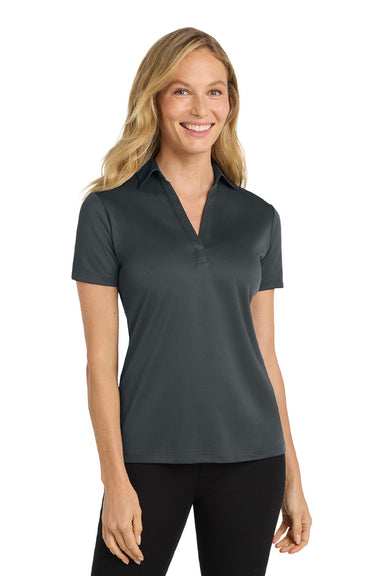 Port Authority L540 Womens Silk Touch Performance Moisture Wicking Short Sleeve Polo Shirt Steel Grey Model Front