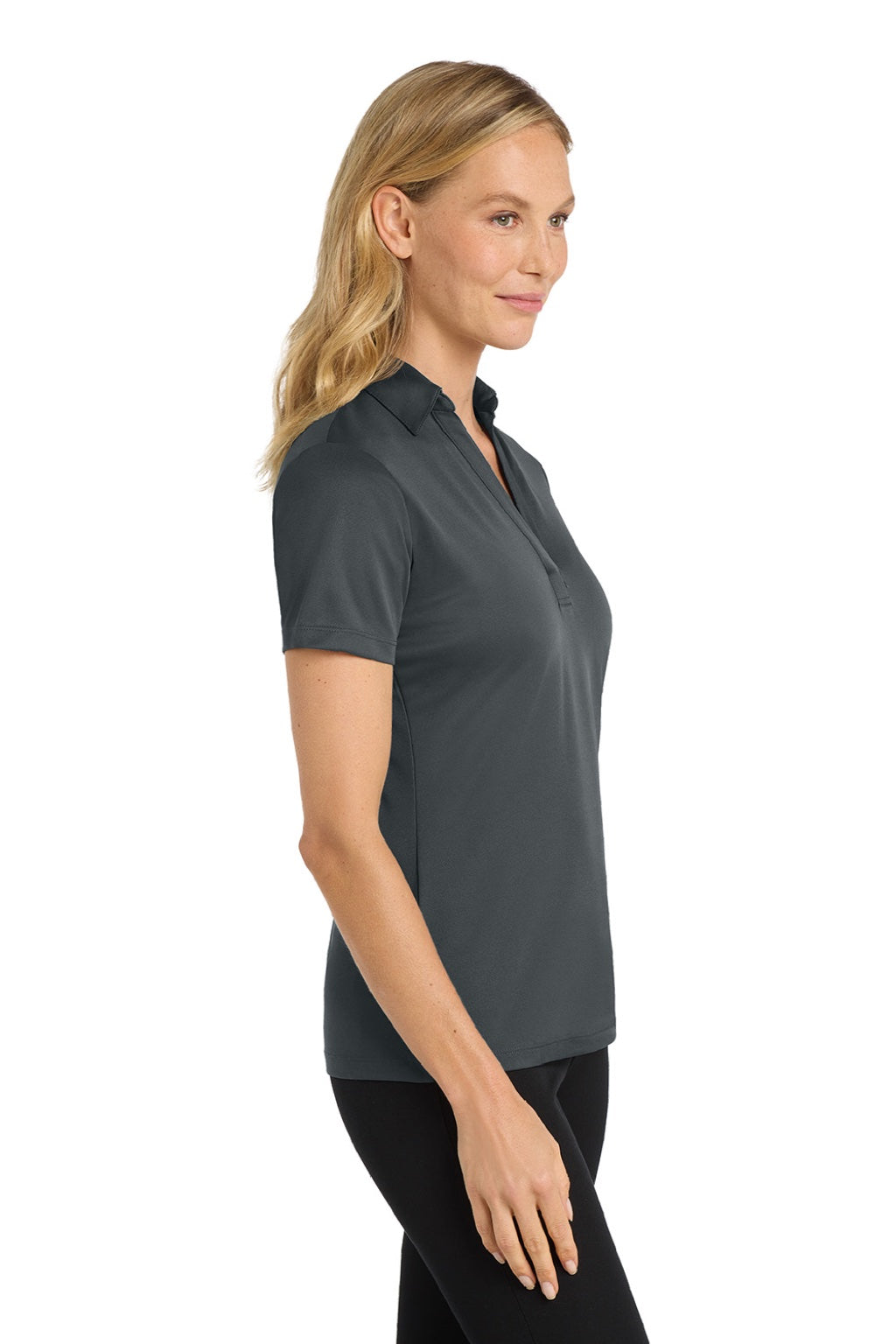 Port Authority L540 Womens Silk Touch Performance Moisture Wicking Short Sleeve Polo Shirt Steel Grey Model Side