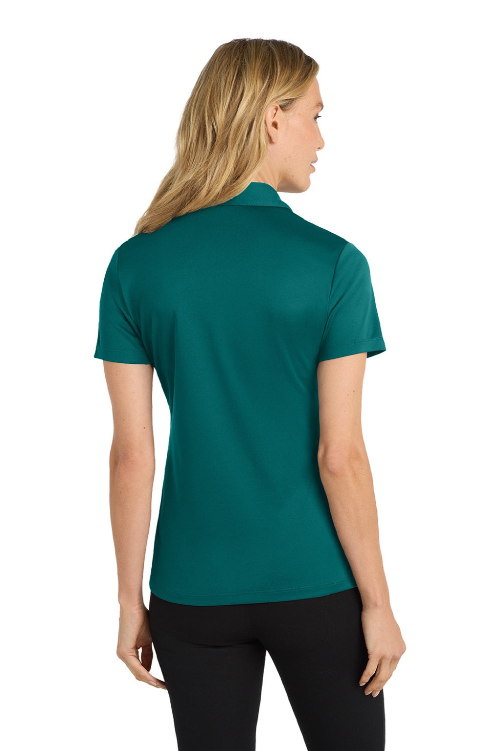 Port Authority L540 Womens Silk Touch Performance Moisture Wicking Short Sleeve Polo Shirt Teal Green Model Back
