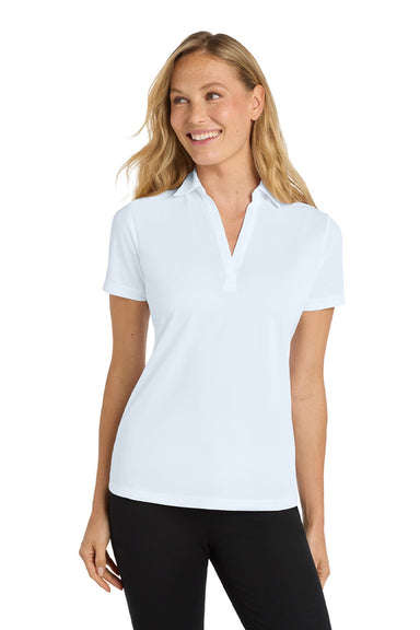 Port Authority L540 Womens Silk Touch Performance Moisture Wicking Short Sleeve Polo Shirt White Model Front