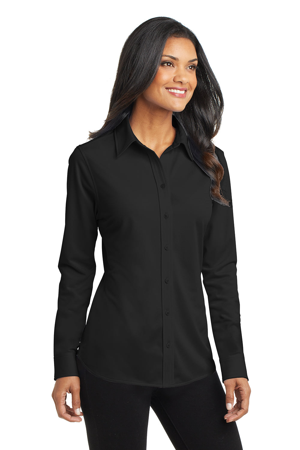 Port Authority L570 Ladies Dimension Knit Dress Shirt - Black Port Authority L570 Ladies Dimension Knit Dress Shirt - Black