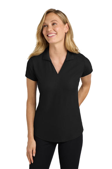 Port Authority L572 Womens Dry Zone Moisture Wicking Short Sleeve Polo Shirt Black Model Front