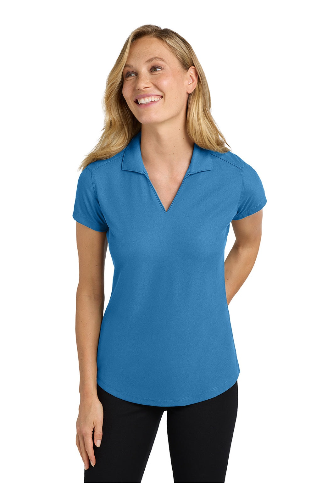 Port Authority L572 Womens Dry Zone Moisture Wicking Short Sleeve Polo Shirt Celadon Blue Model Front
