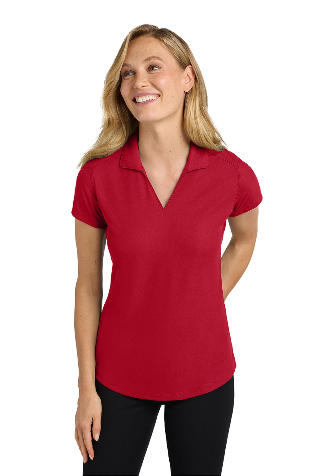Port Authority L572 Womens Dry Zone Moisture Wicking Short Sleeve Polo Shirt Engine Red Model Front