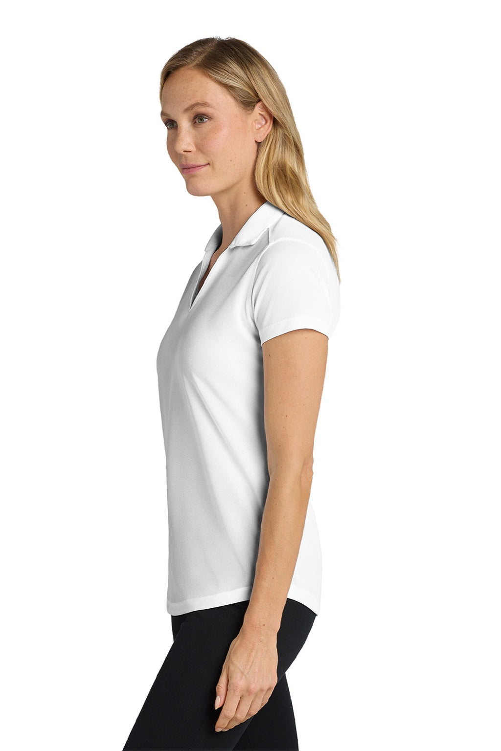 Port Authority L572 Womens Dry Zone Moisture Wicking Short Sleeve Polo Shirt White Model Side