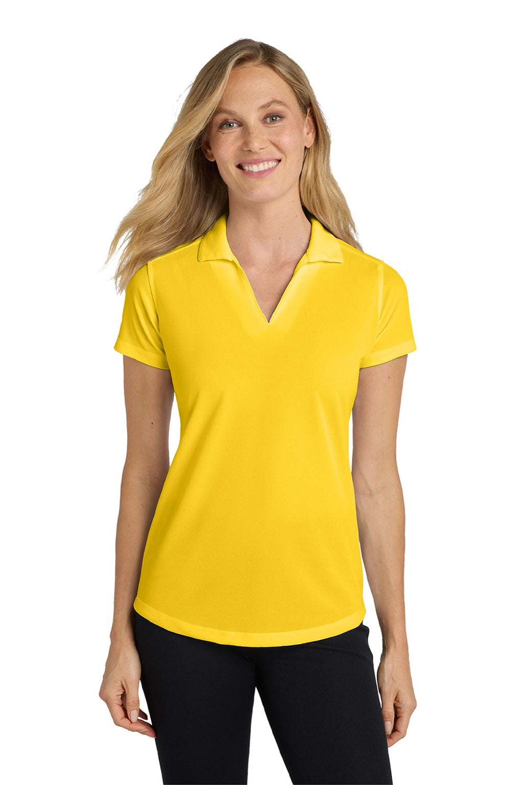 Port Authority L572 Womens Dry Zone Moisture Wicking Short Sleeve Polo Shirt Yellow Model Front
