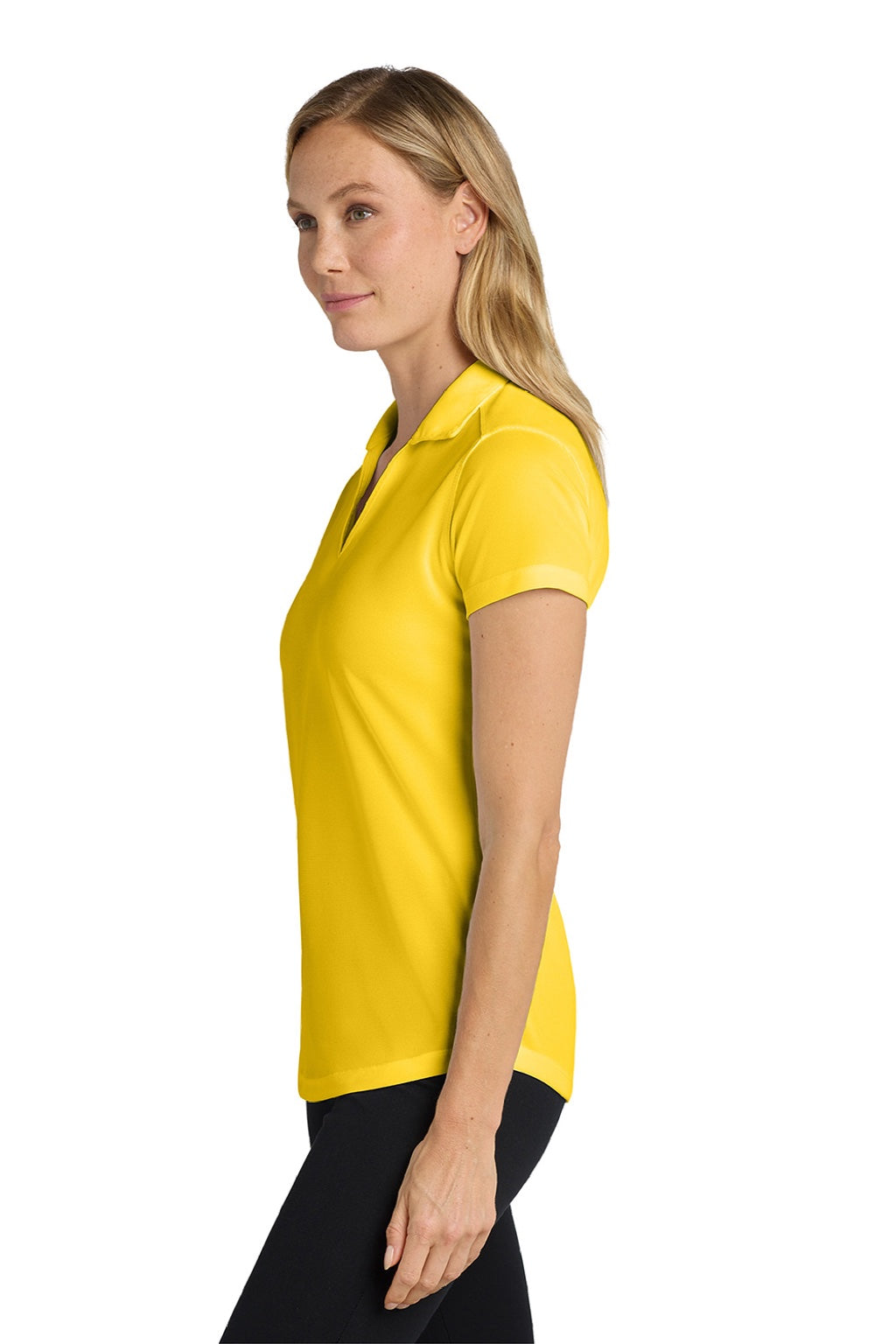 Port Authority L572 Womens Dry Zone Moisture Wicking Short Sleeve Polo Shirt Yellow Model Side