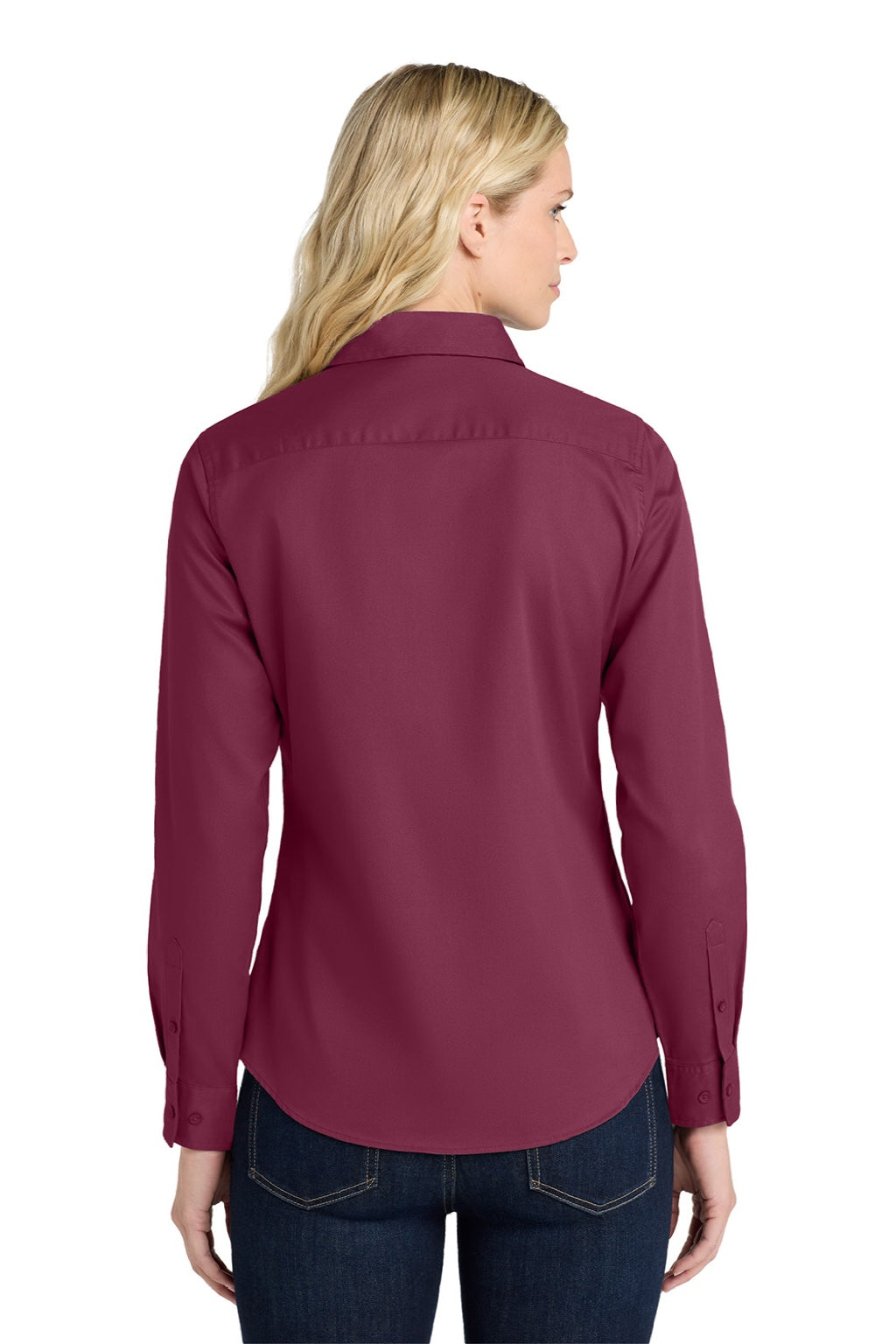 Port Authority L608 Womens Easy Care Wrinkle Resistant Long Sleeve Button Down Shirt Burgundy/Light Stone Model Back