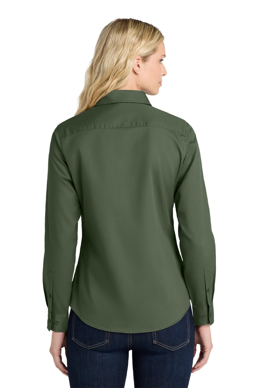 Port Authority L608 Womens Easy Care Wrinkle Resistant Long Sleeve Button Down Shirt Clover Green Model Back