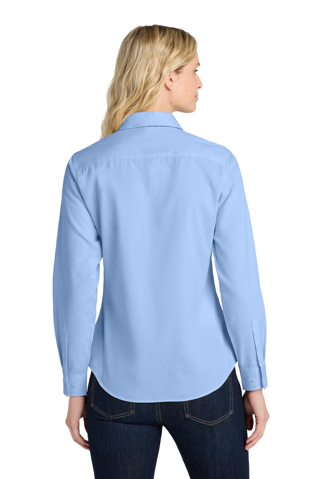 Port Authority L608 Womens Easy Care Wrinkle Resistant Long Sleeve Button Down Shirt Light Blue/Light Stone Model Back