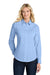 Port Authority L608 Womens Easy Care Wrinkle Resistant Long Sleeve Button Down Shirt Light Blue/Light Stone Model Front