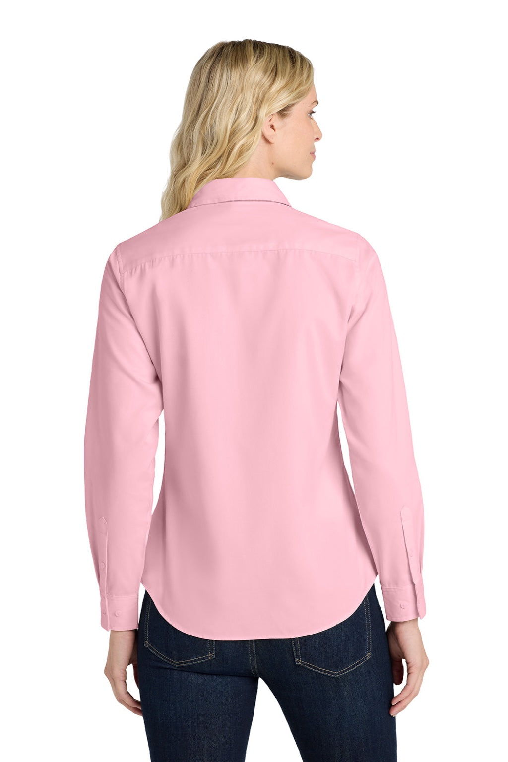Port Authority L608 Womens Easy Care Wrinkle Resistant Long Sleeve Button Down Shirt Light Pink Model Back