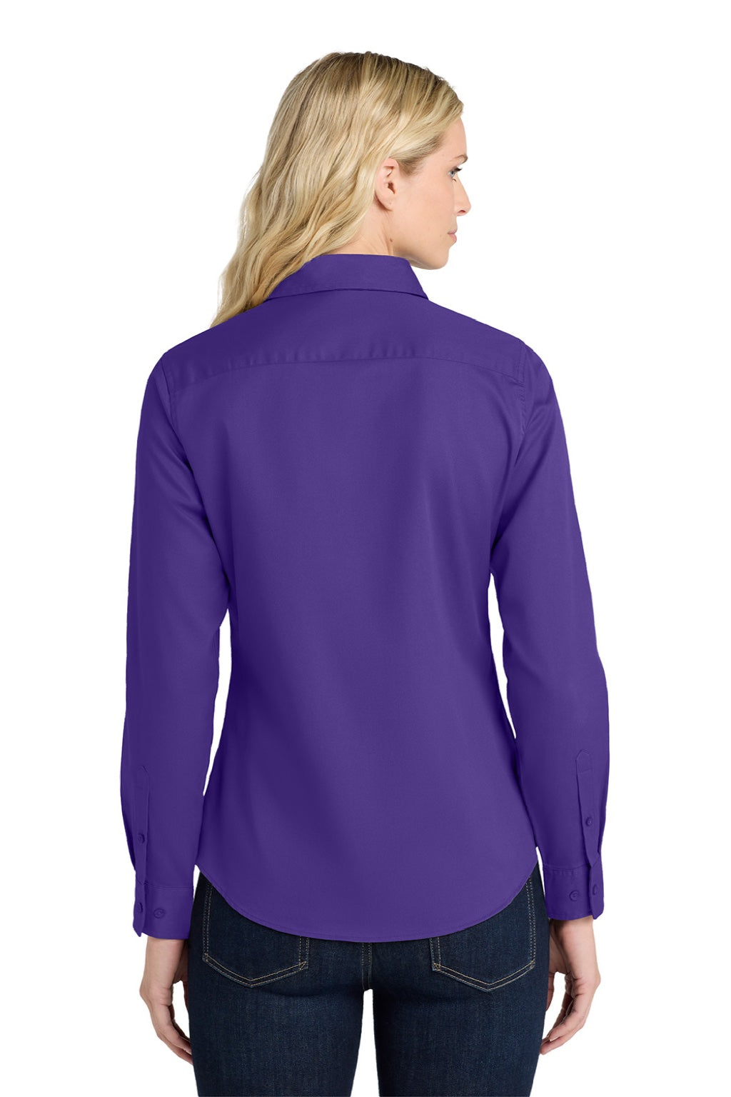 Port Authority L608 Womens Easy Care Wrinkle Resistant Long Sleeve Button Down Shirt Purple/Light Stone Model Back
