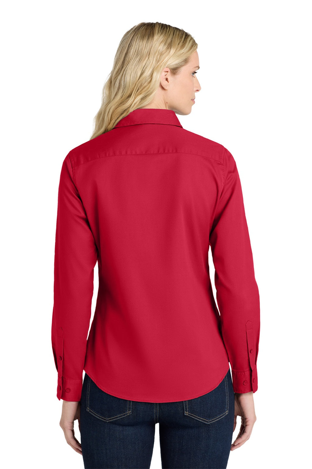 Port Authority L608 Womens Easy Care Wrinkle Resistant Long Sleeve Button Down Shirt Red/Light Stone Model Back