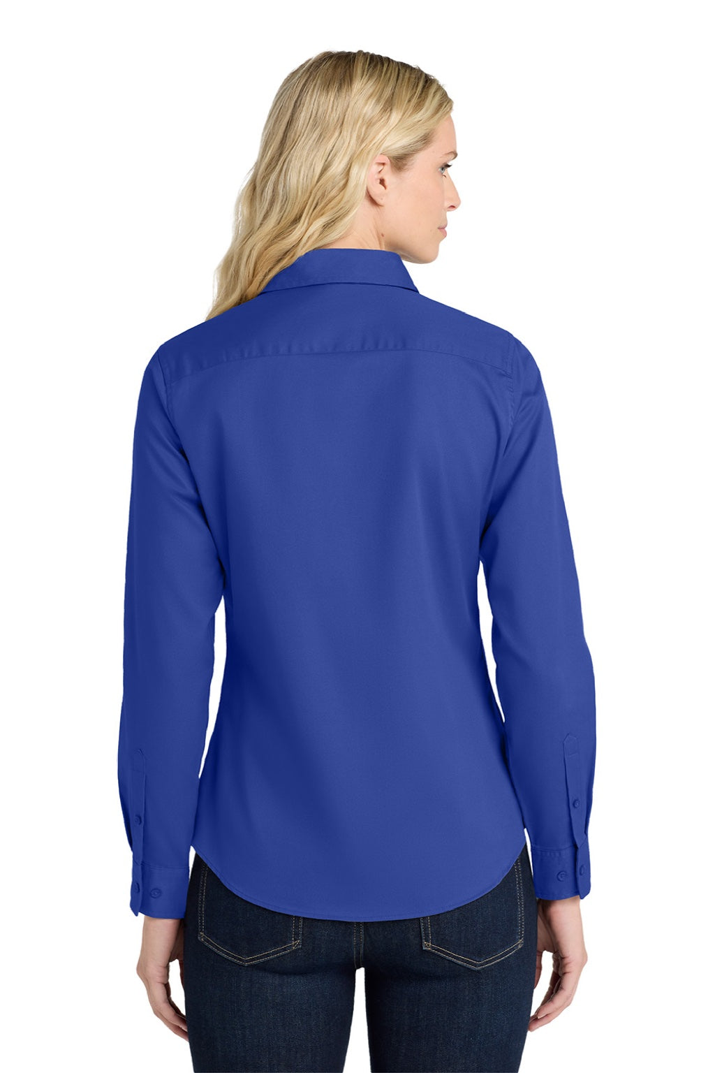 Port Authority L608 Womens Easy Care Wrinkle Resistant Long Sleeve Button Down Shirt Royal Blue/Classic Navy Blue Model Back
