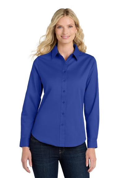 Port Authority L608 Womens Easy Care Wrinkle Resistant Long Sleeve Button Down Shirt Royal Blue/Classic Navy Blue Model Front