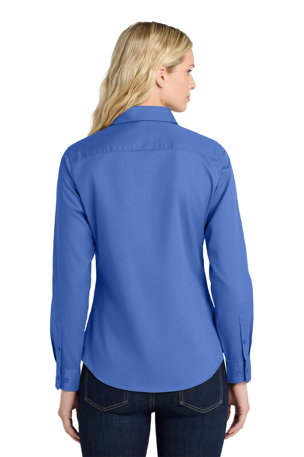 Port Authority L608 Womens Easy Care Wrinkle Resistant Long Sleeve Button Down Shirt Ultramarine Blue Model Back