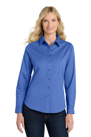 Port Authority L608 Womens Easy Care Wrinkle Resistant Long Sleeve Button Down Shirt Ultramarine Blue Model Front