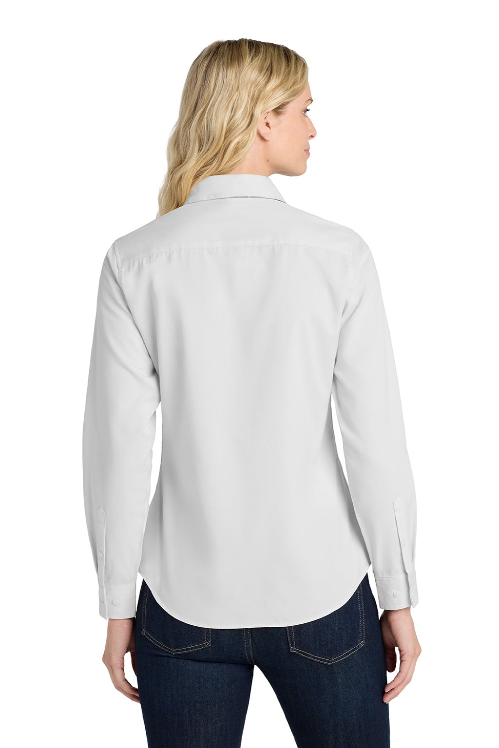 Port Authority L608 Womens Easy Care Wrinkle Resistant Long Sleeve Button Down Shirt White/Light Stone Model Back