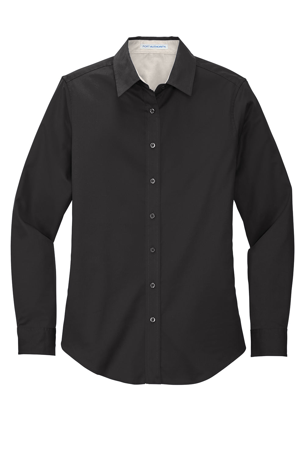 Port Authority L608 Womens Easy Care Wrinkle Resistant Long Sleeve Button Down Shirt Black Flat Front