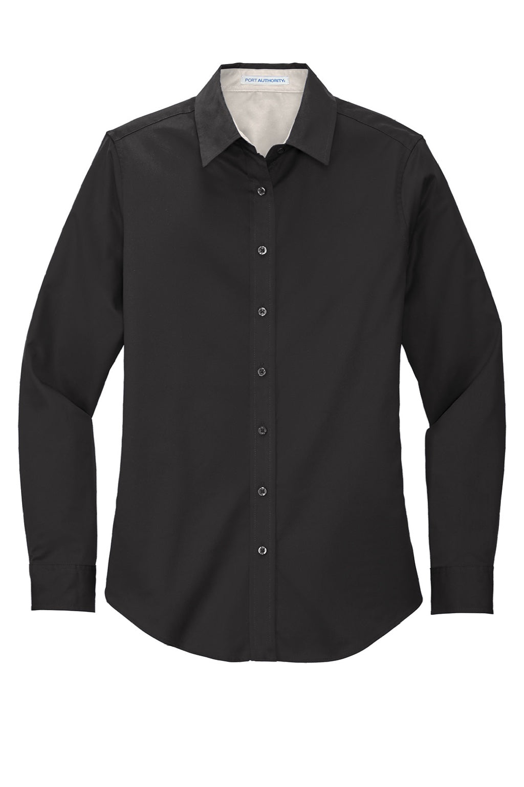 Port Authority L608 Womens Easy Care Wrinkle Resistant Long Sleeve Button Down Shirt Black/Light Sone Flat Front