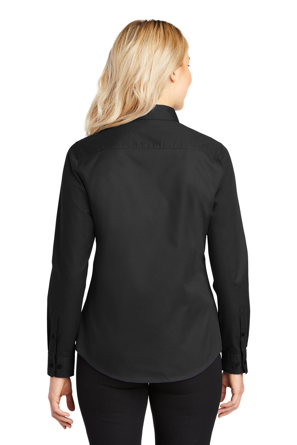 Port Authority L608 Womens Easy Care Wrinkle Resistant Long Sleeve Button Down Shirt Black Back