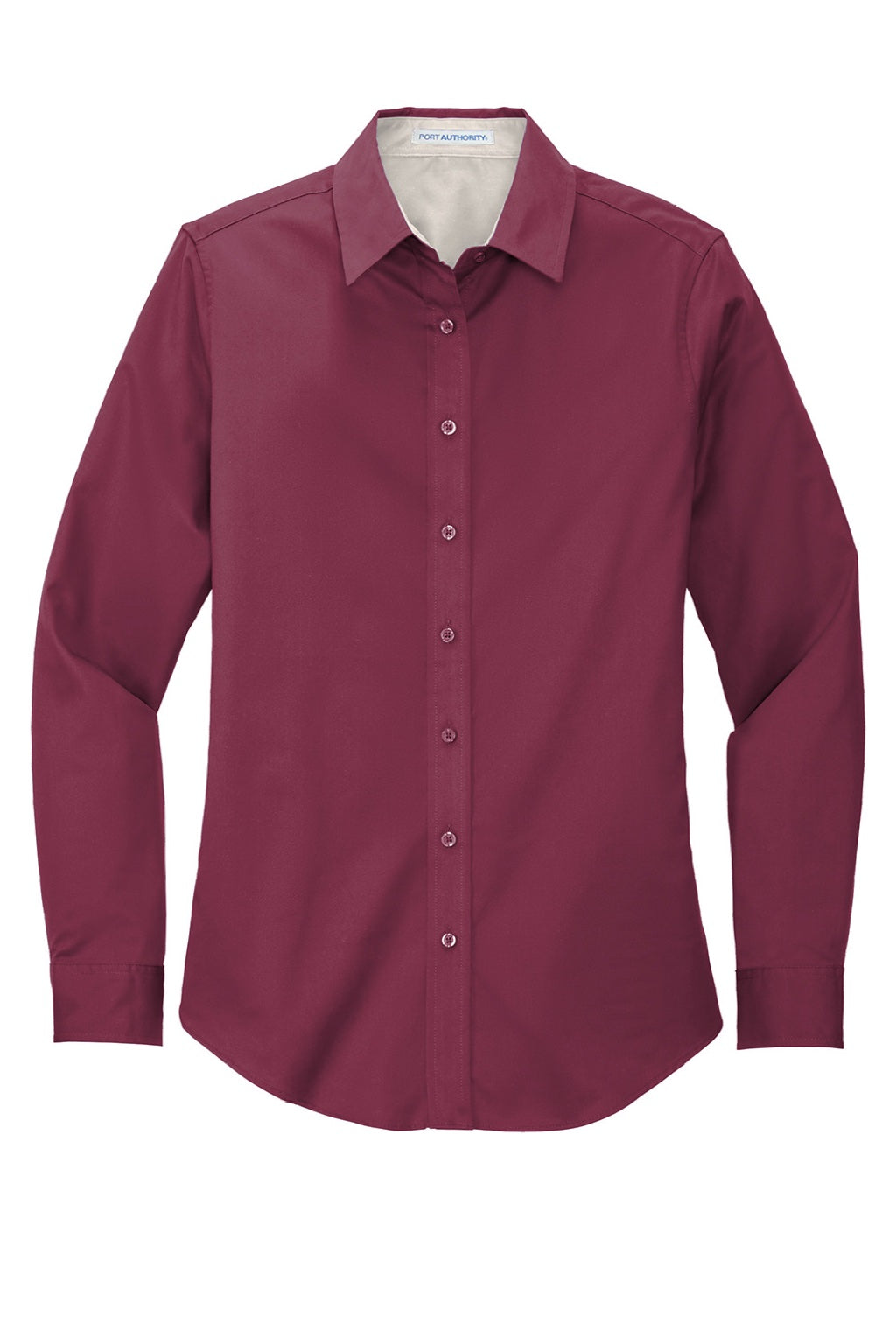 Port Authority L608 Womens Easy Care Wrinkle Resistant Long Sleeve Button Down Shirt Burgundy/Light Stone Flat Front