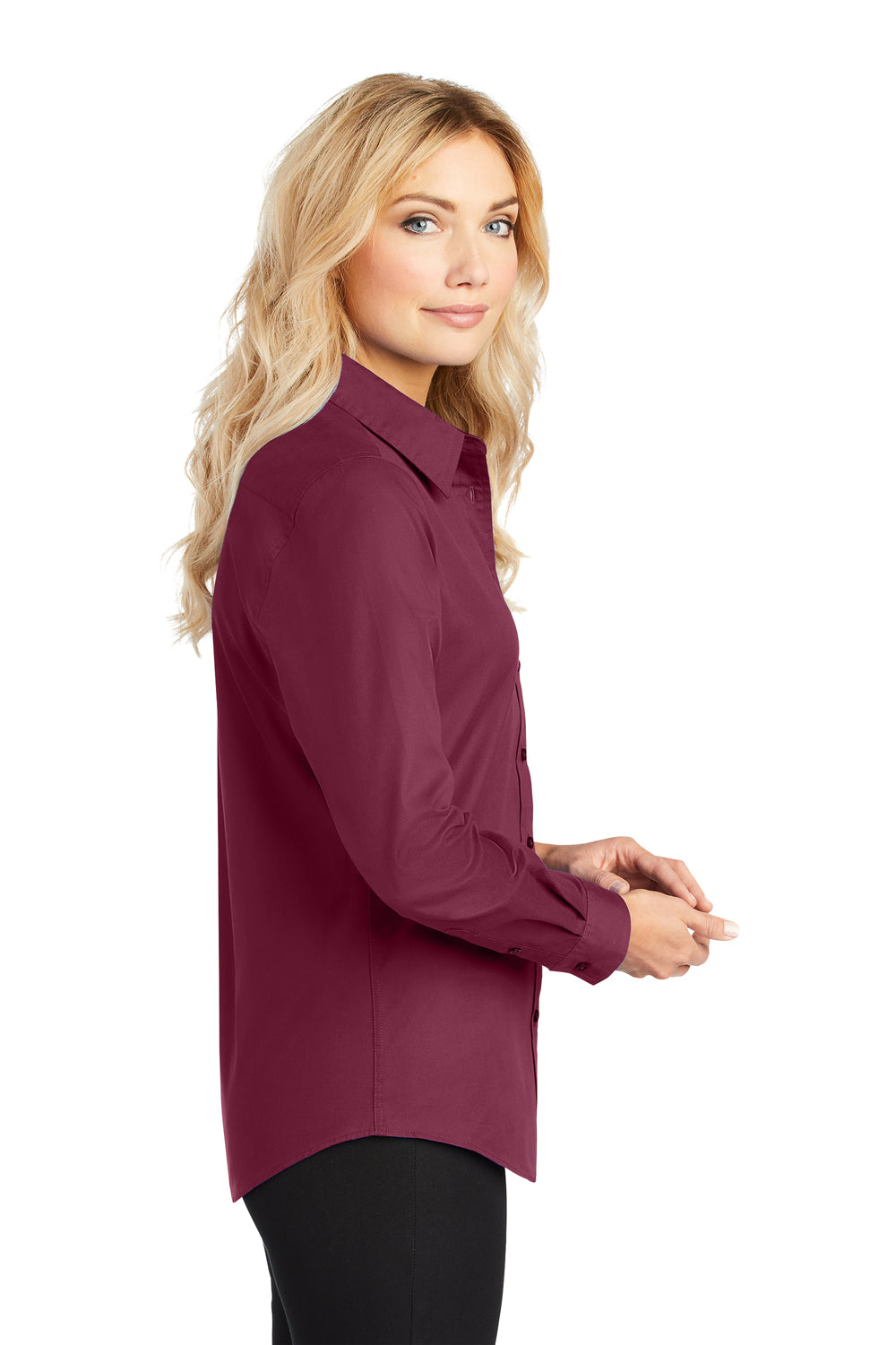 Port Authority L608 Womens Easy Care Wrinkle Resistant Long Sleeve Button Down Shirt Burgundy Side