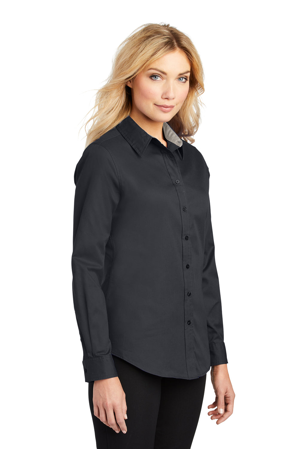 Port Authority L608 Womens Easy Care Wrinkle Resistant Long Sleeve Button Down Shirt Classic Navy Blue 3Q