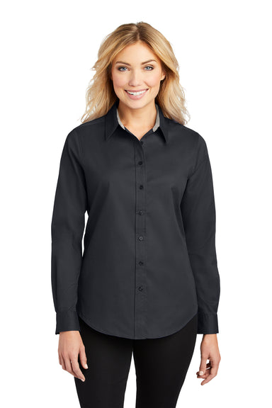 Port Authority L608 Womens Easy Care Wrinkle Resistant Long Sleeve Button Down Shirt Classic Navy Blue Front