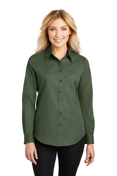 Port Authority L608 Womens Easy Care Wrinkle Resistant Long Sleeve Button Down Shirt Clover Green Front