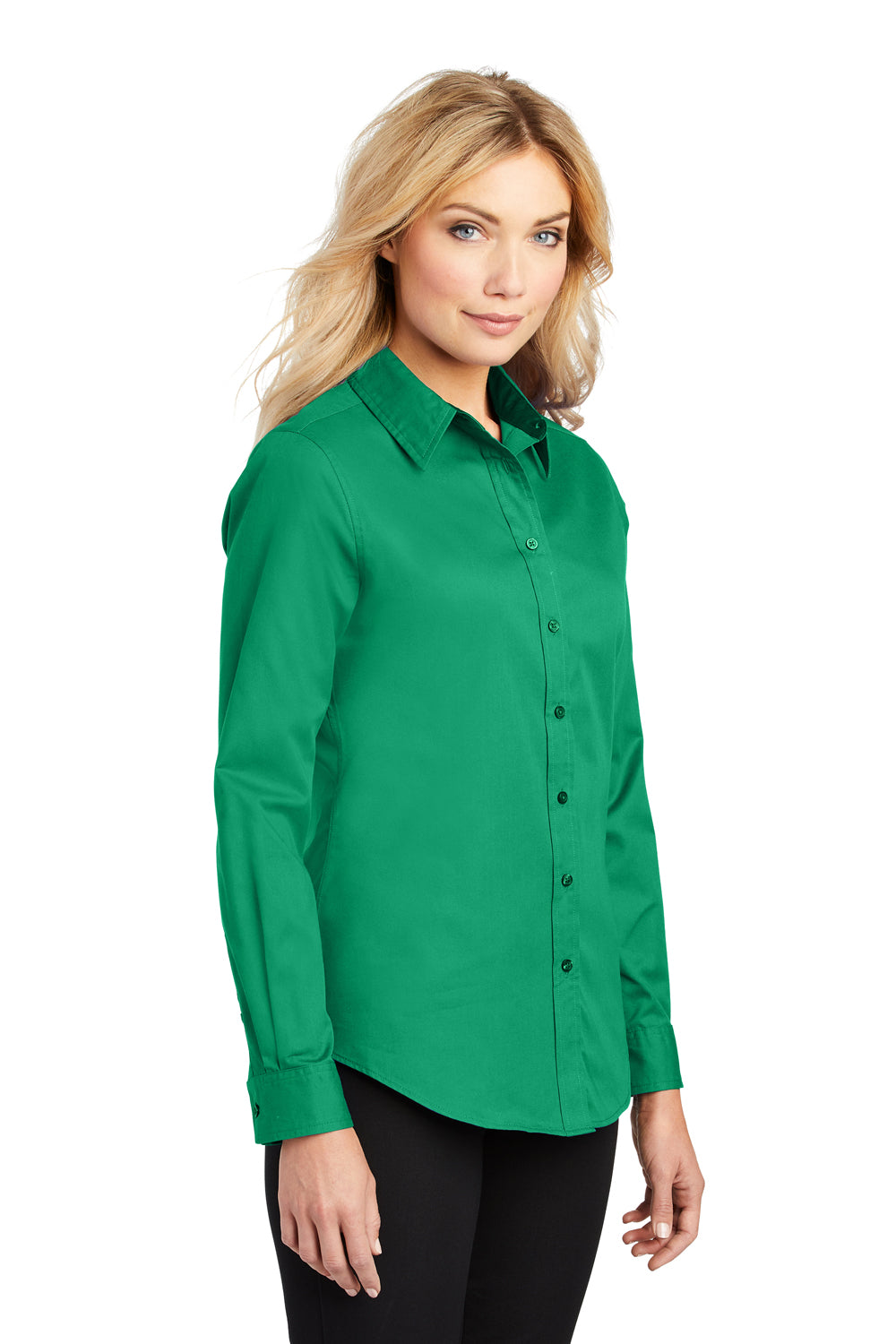 Port Authority L608 Womens Easy Care Wrinkle Resistant Long Sleeve Button Down Shirt Court Green 3Q