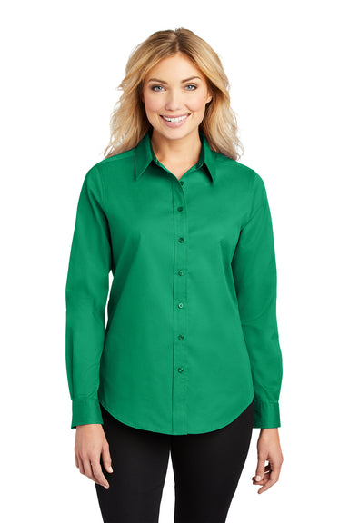 Port Authority L608 Womens Easy Care Wrinkle Resistant Long Sleeve Button Down Shirt Court Green Front