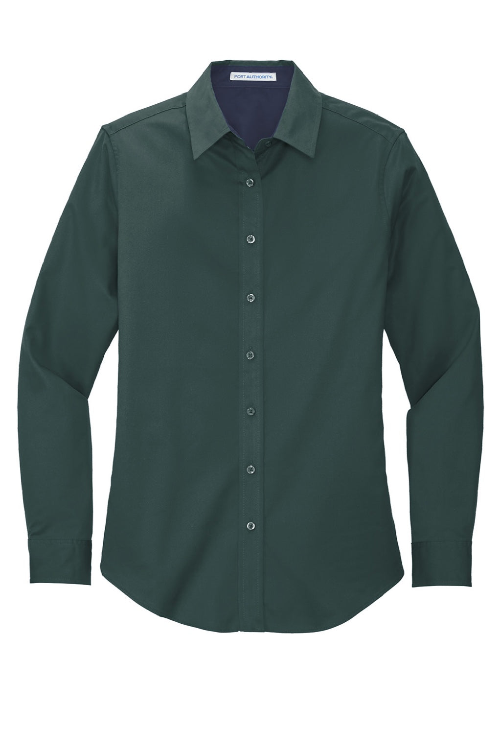 Port Authority L608 Womens Easy Care Wrinkle Resistant Long Sleeve Button Down Shirt Dark Green/Navy Blue Flat Front
