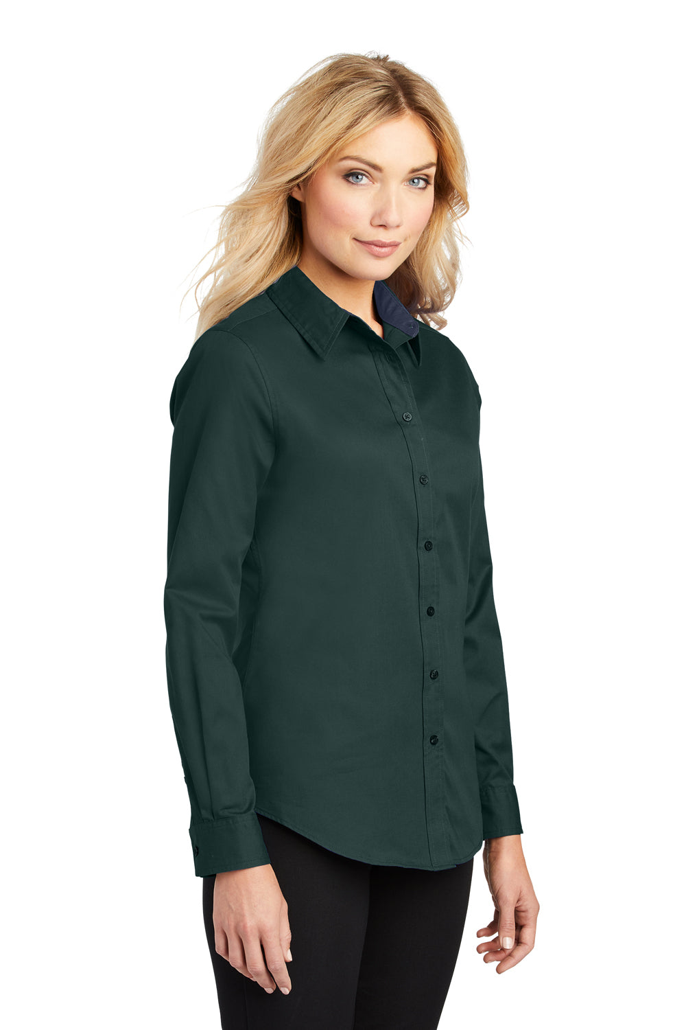 Port Authority L608 Womens Easy Care Wrinkle Resistant Long Sleeve Button Down Shirt Dark Green 3Q