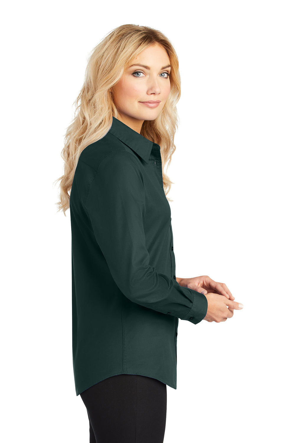 Port Authority L608 Womens Easy Care Wrinkle Resistant Long Sleeve Button Down Shirt Dark Green Side