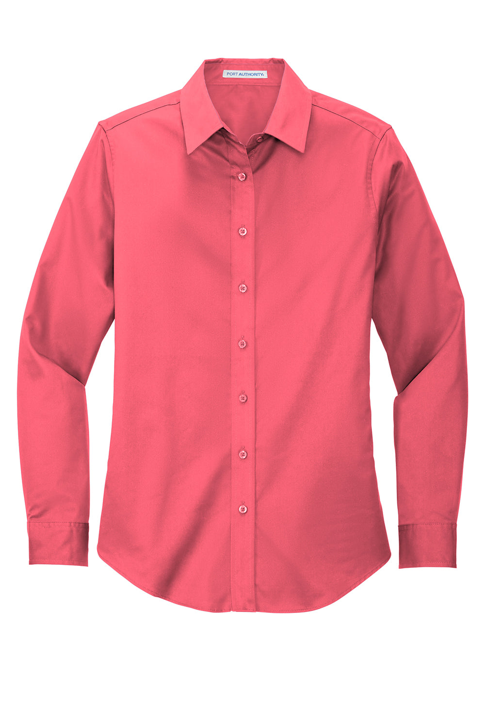 Port Authority L608 Womens Easy Care Wrinkle Resistant Long Sleeve Button Down Shirt Hibiscus Pink Flat Front