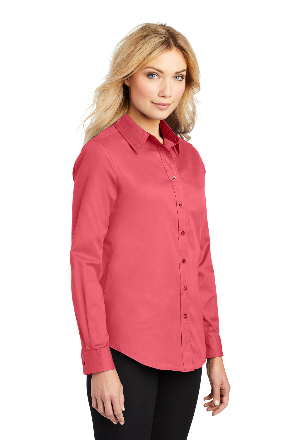 Port Authority L608 Womens Easy Care Wrinkle Resistant Long Sleeve Button Down Shirt Hibiscus Pink 3Q