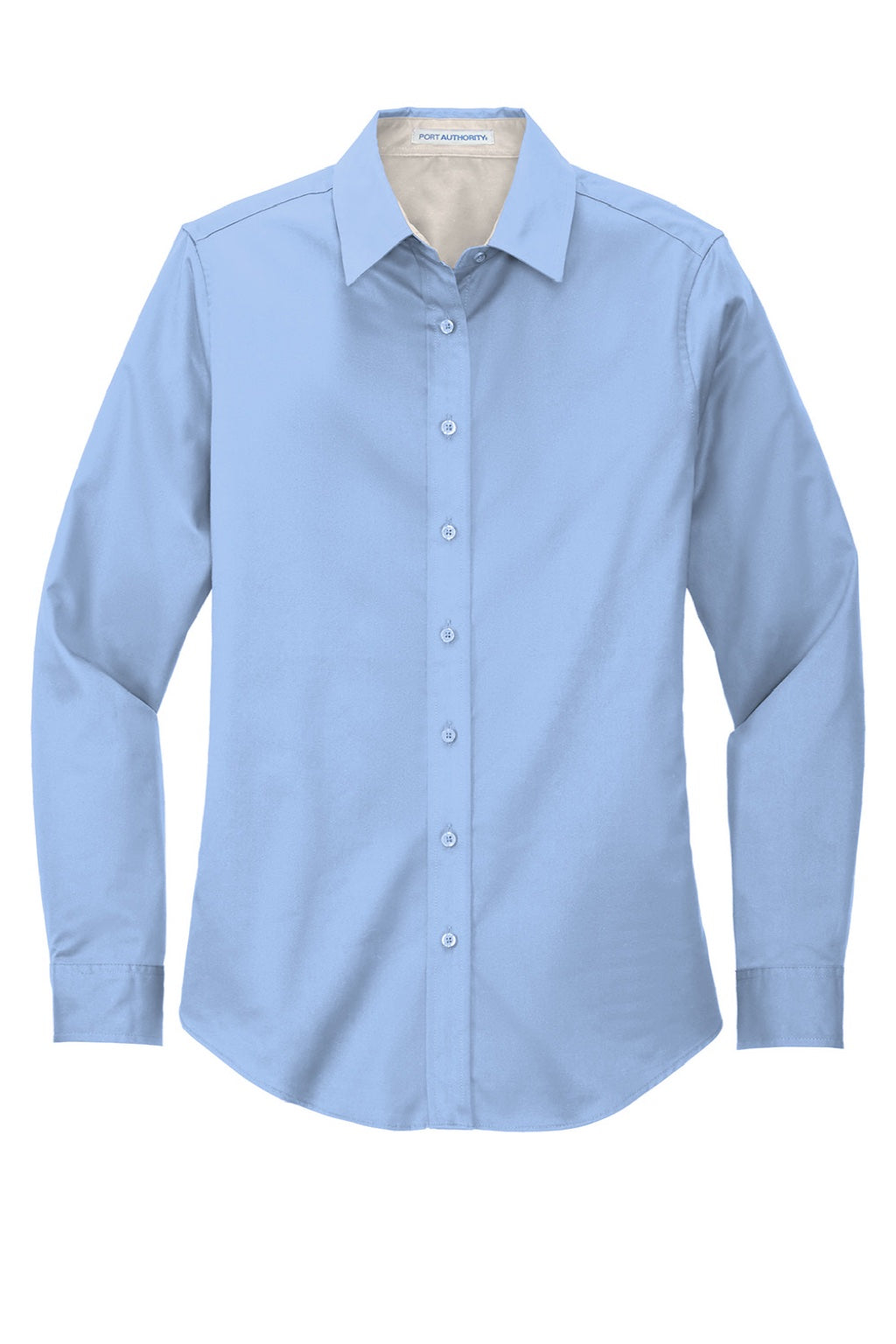 Port Authority L608 Womens Easy Care Wrinkle Resistant Long Sleeve Button Down Shirt Light Blue/Light Stone Flat Front