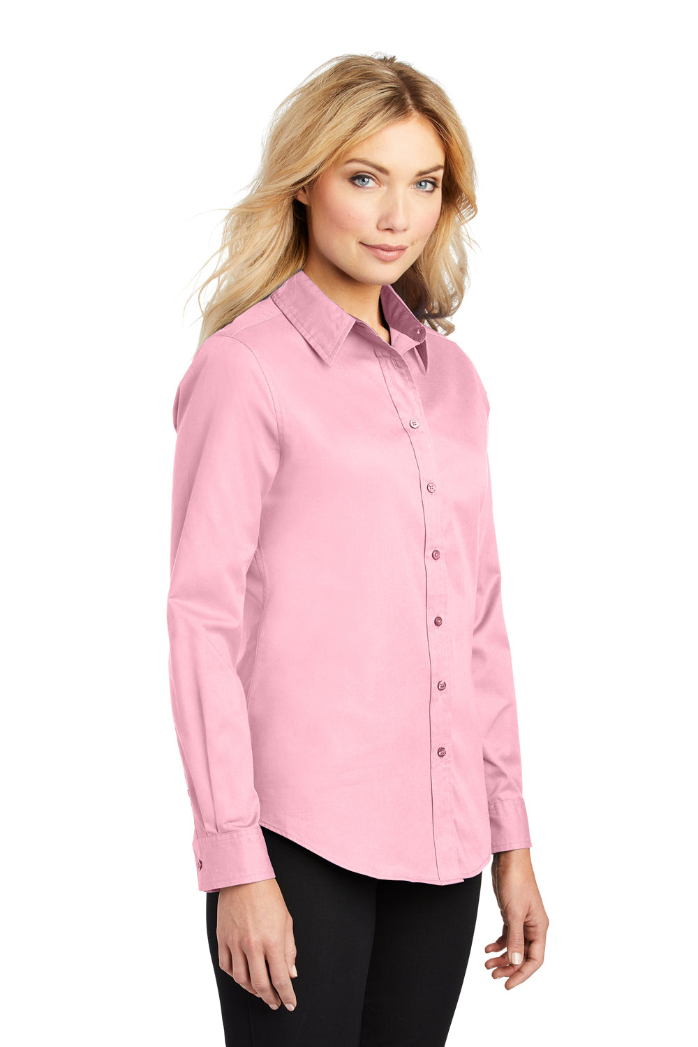 Port Authority L608 Womens Easy Care Wrinkle Resistant Long Sleeve Button Down Shirt Light Pink 3Q