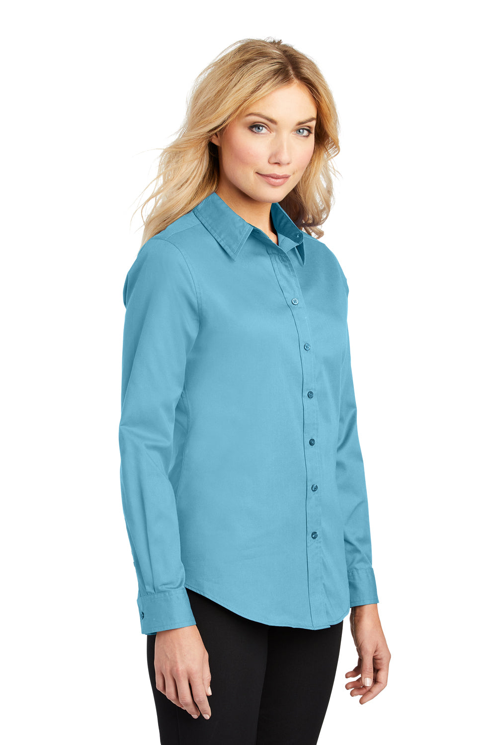 Port Authority L608 Womens Easy Care Wrinkle Resistant Long Sleeve Button Down Shirt Maui Blue 3Q