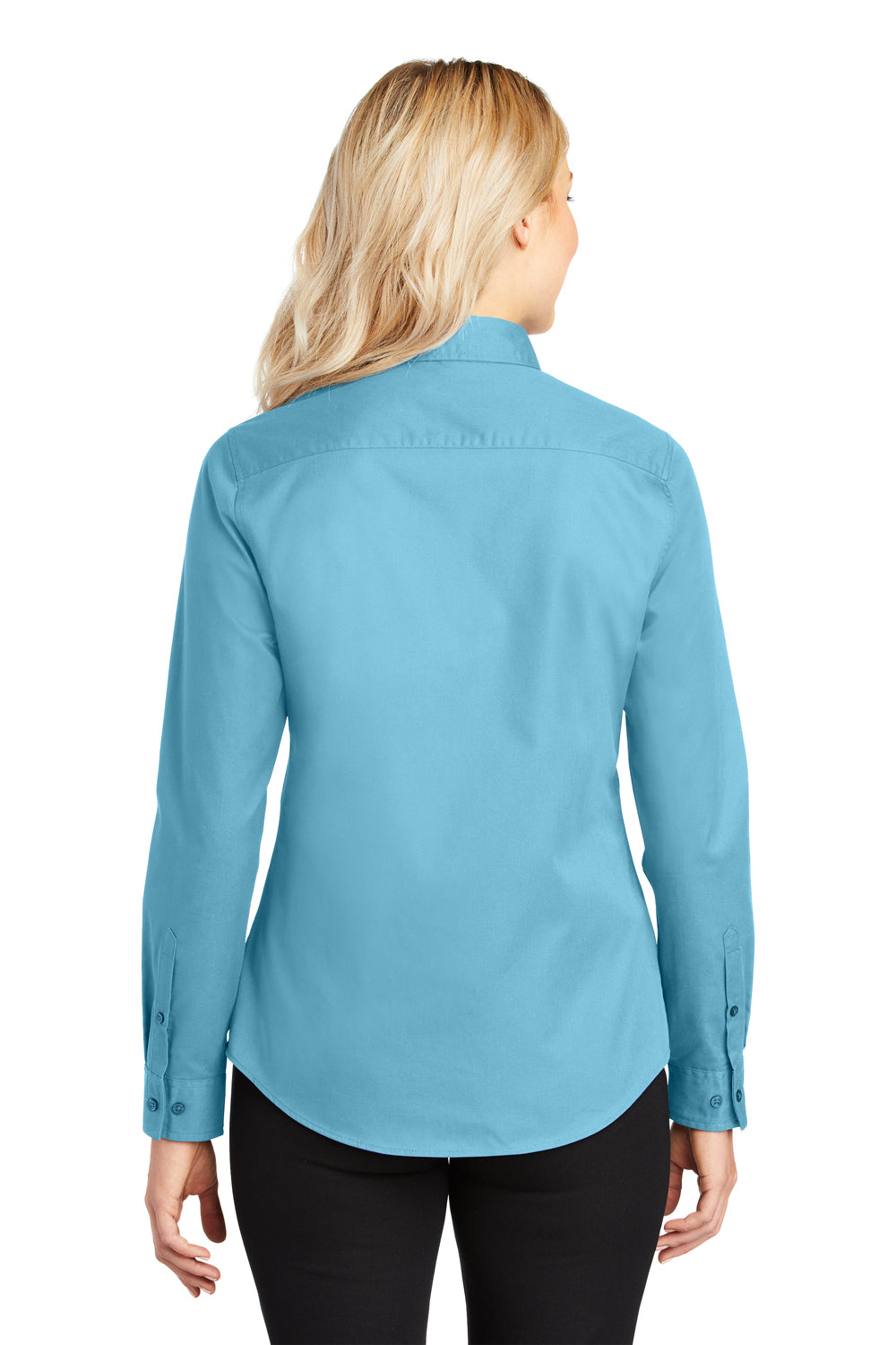 Port Authority L608 Womens Easy Care Wrinkle Resistant Long Sleeve Button Down Shirt Maui Blue Back