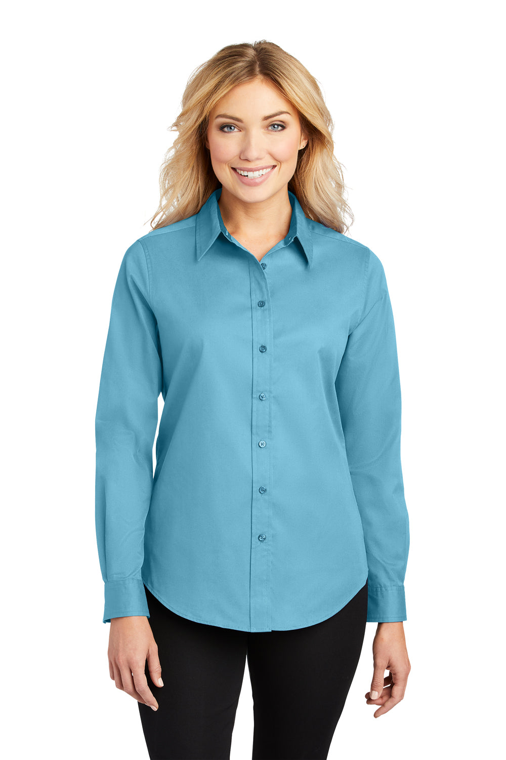 Port Authority L608 Womens Easy Care Wrinkle Resistant Long Sleeve Button Down Shirt Maui Blue Front