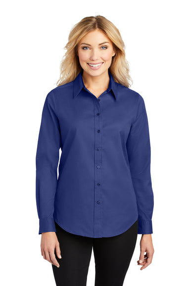 Port Authority L608 Womens Easy Care Wrinkle Resistant Long Sleeve Button Down Shirt Mediterranean Blue Front