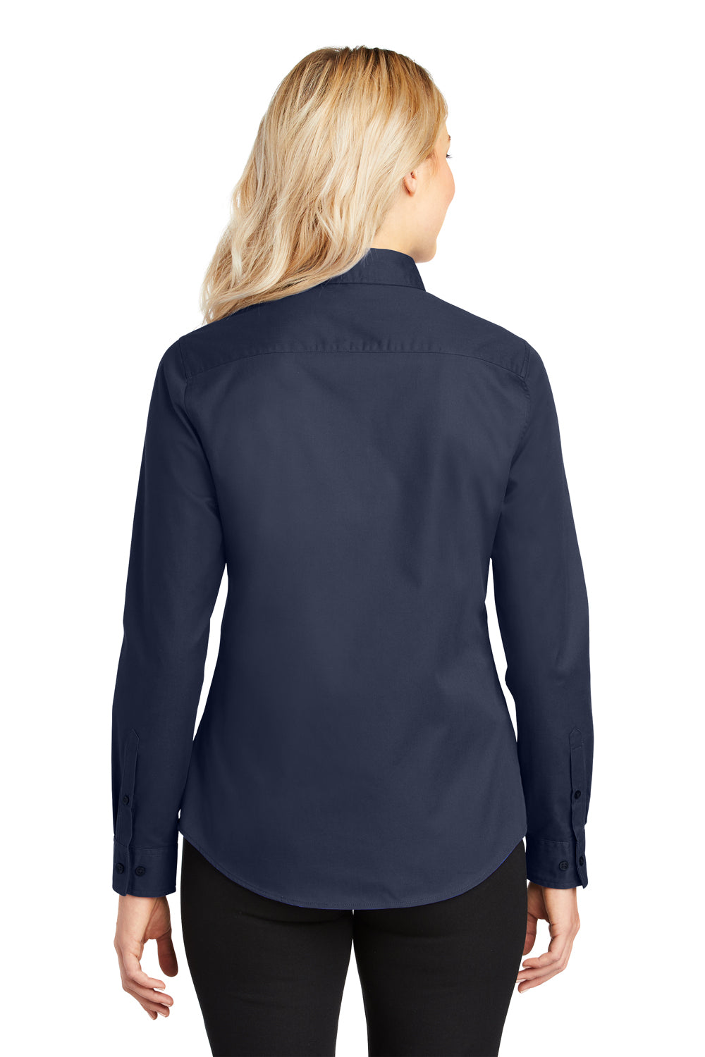 Port Authority L608 Womens Easy Care Wrinkle Resistant Long Sleeve Button Down Shirt Navy Blue Back